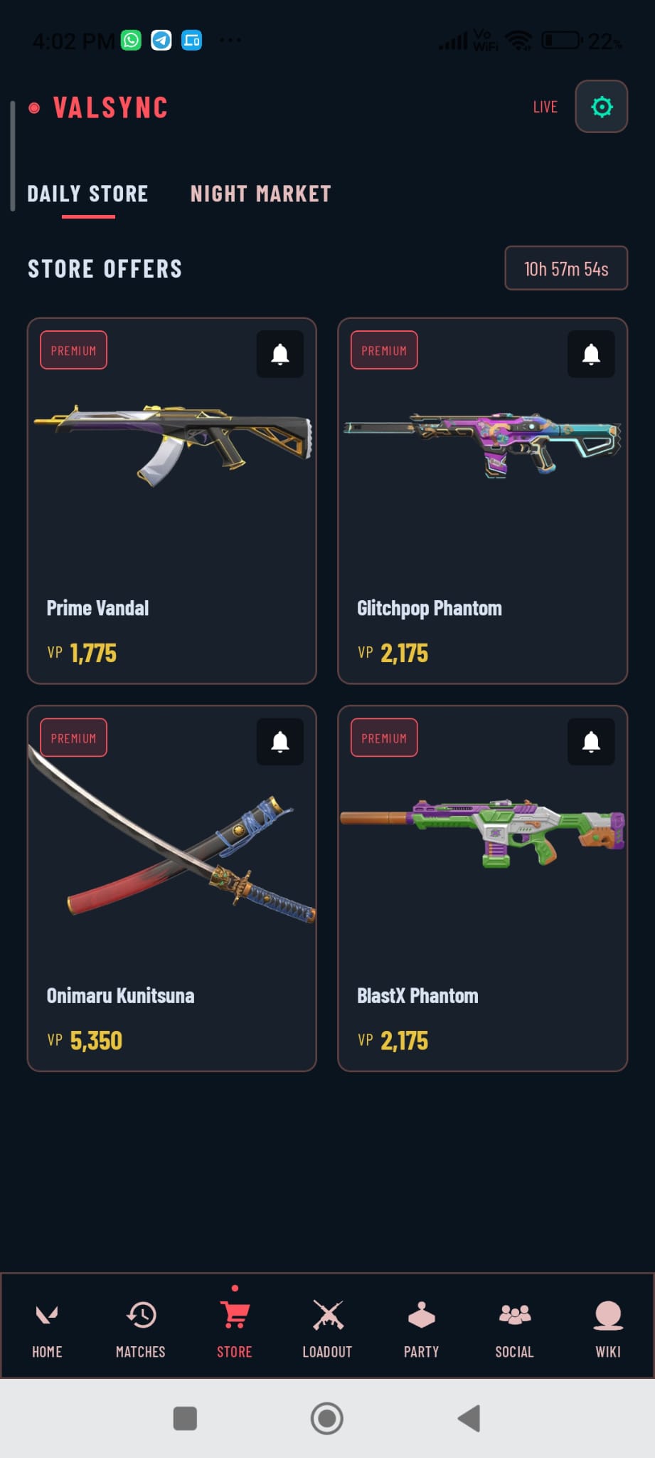 Daily store with weapon skin offers and countdown timer